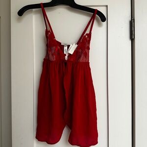 Red silk Fleur du Mal babydoll top